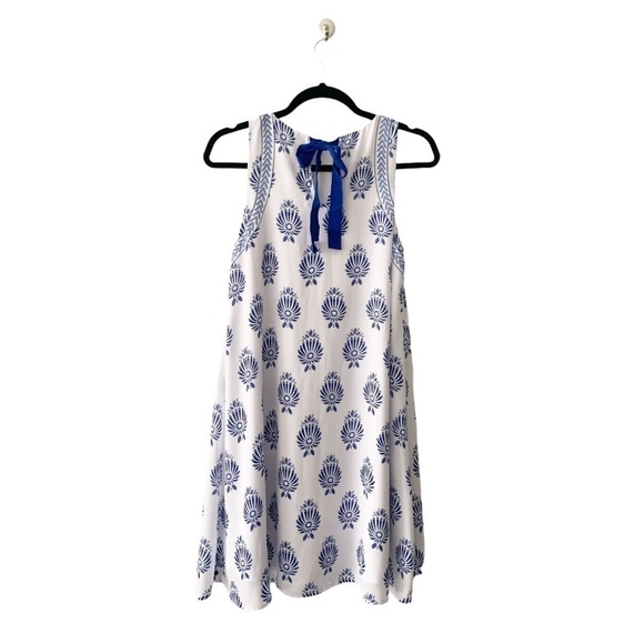 HATLEY | Blue Porcelain Printed Trapeze Dress XS - Picture 4 of 6